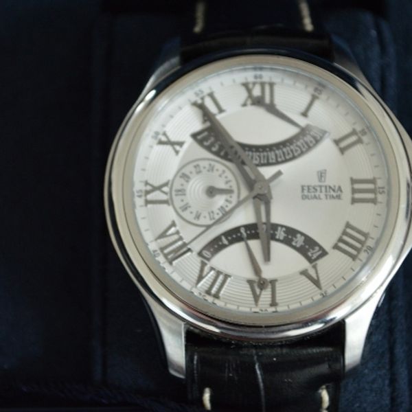 Montre Festina Automatique Et Quartz – Dual Time, Modèle Manhattan, Acier Et Cuir Marron, Occasion