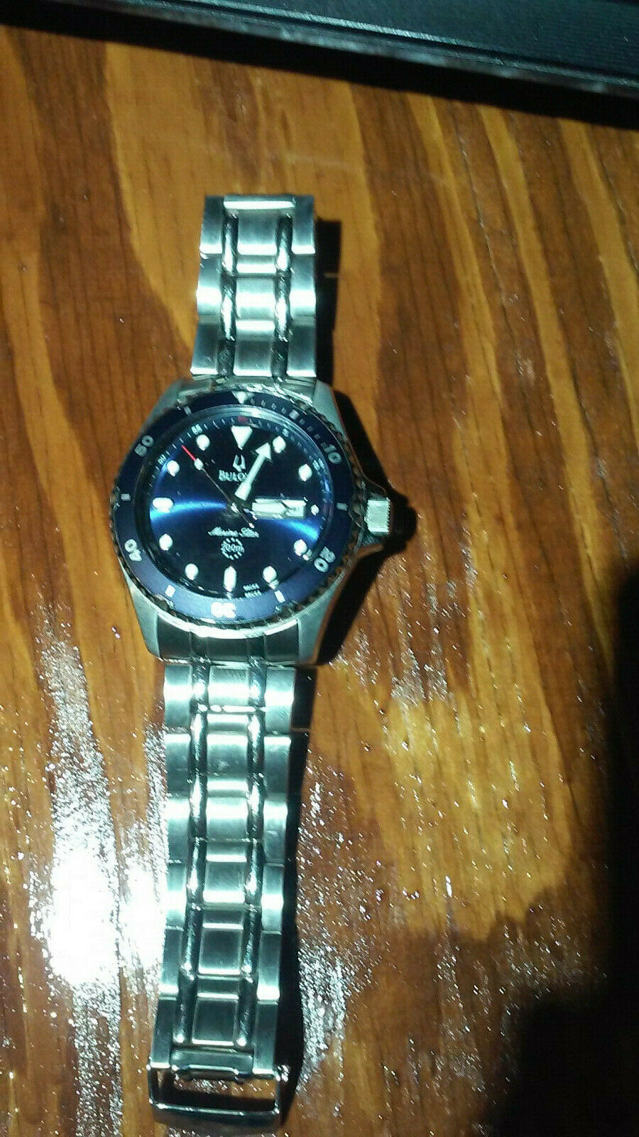 Bulova Mens Marine star blue face dive watch calender. A7 Stainless steel 200m WatchCharts