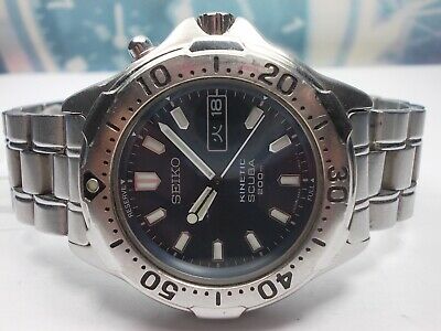 SEIKO KINETIC SCUBA 200M DAY/DATE STEEL MEN'S WATCH 5M63-0B30