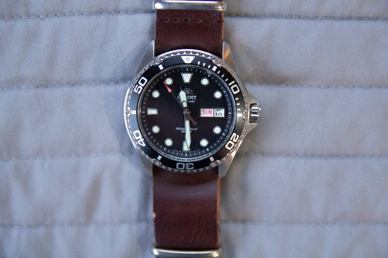 Orient Ray II Black Dial Automatic Dive Watch Custom Nato Brown Leather Strap WatchCharts Marketplace