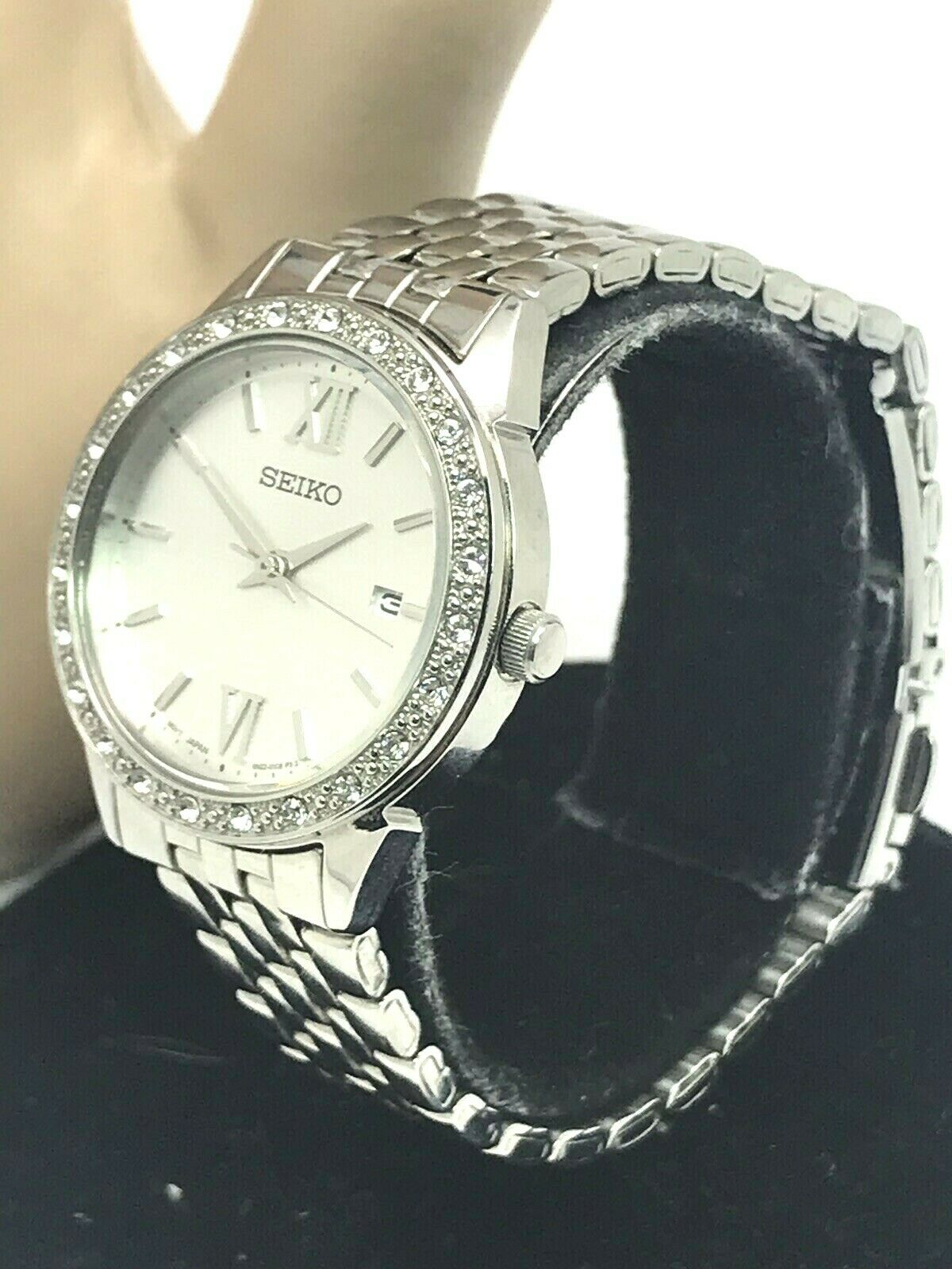 Seiko 6N22-00H0 Swarovski Stainless Steel Date Silver Tone Dial