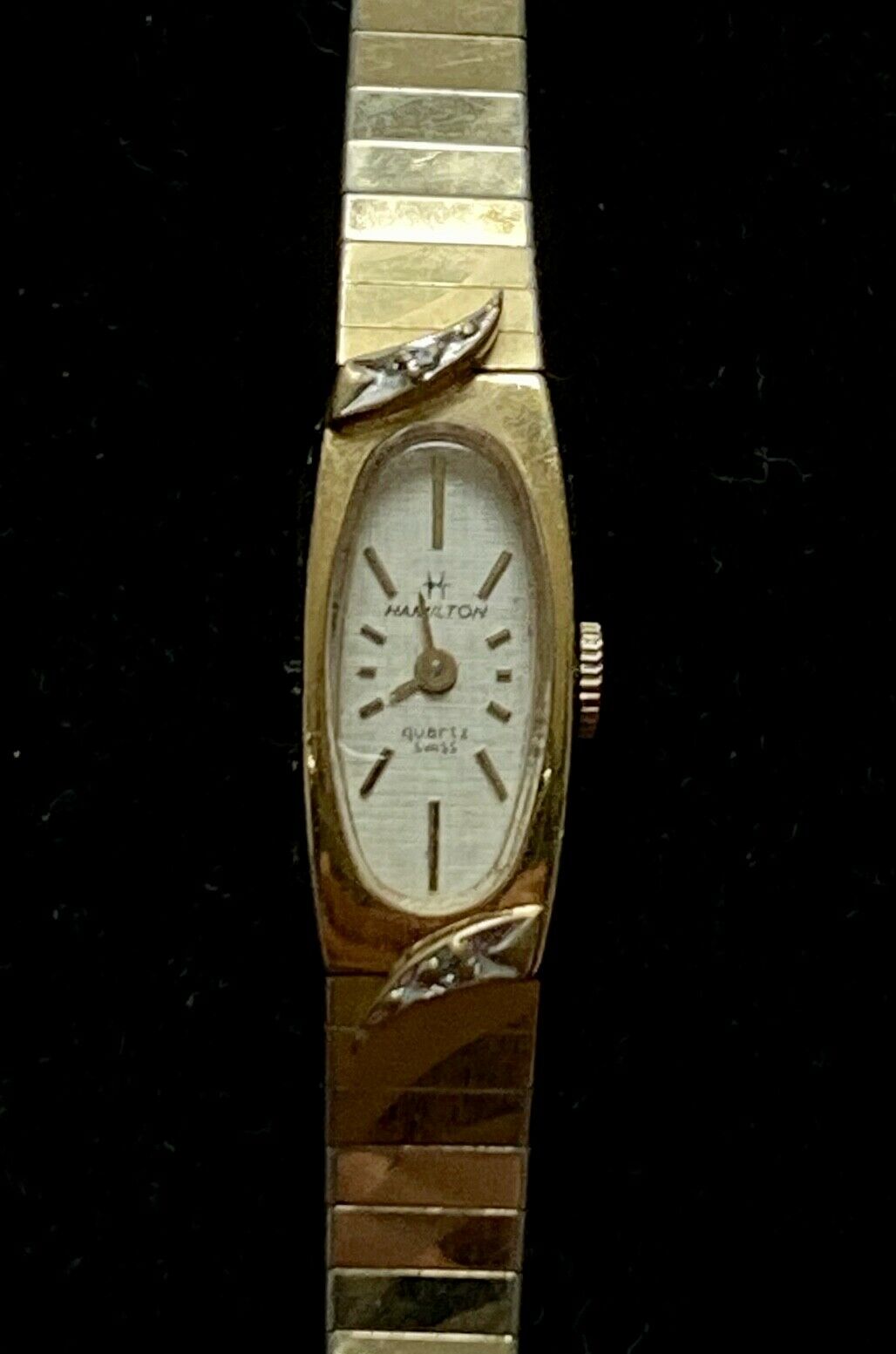 Vintage HAMILTON 8396 Two Diamond 10k RGP Bezel Women's Watch M007