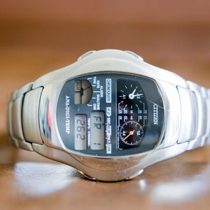 時計 CITIZEN ANA-DIGITEMP 8989-S116881 Citizen Men's 33.5mm Stainless Steel Ani-Digi Temp Watch