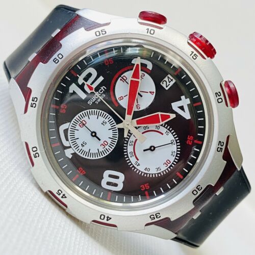 Swatch Irony Aluminum Red Wheel Chronograph Date 45mm Men's