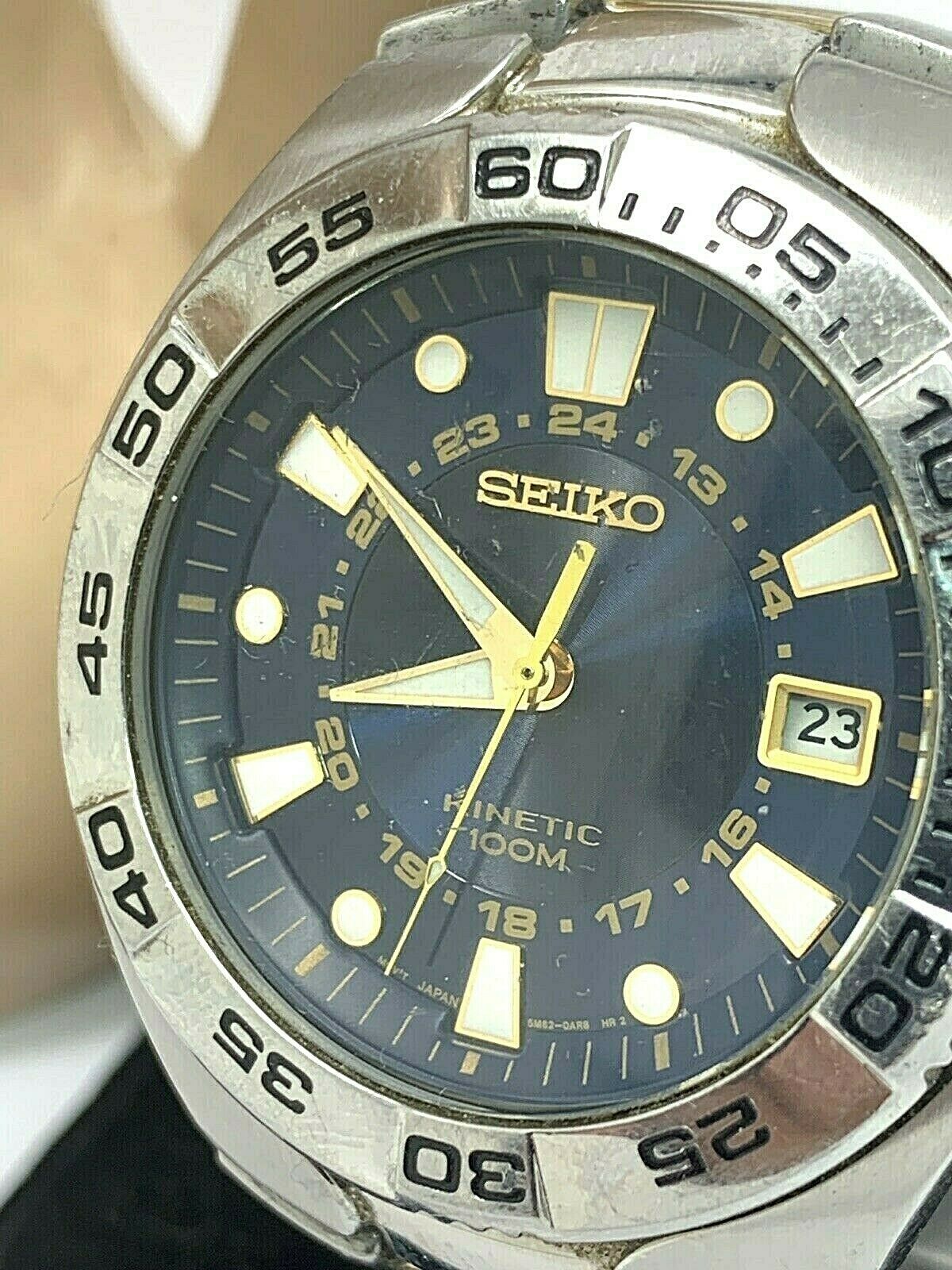 Seiko Kinetic Men s Watch Blue Dial Two Tone S. Steel 5M62 0AP0