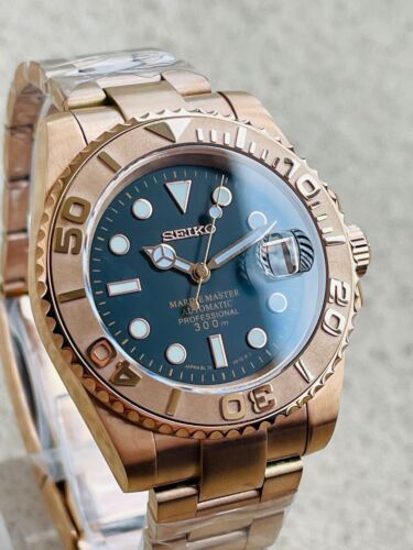 カスタム NH35 mod ツートン ローズゴールド ブラウン ダイヤル 36mm Rose Goldl Seiko Mod with White Palm Dial #watch