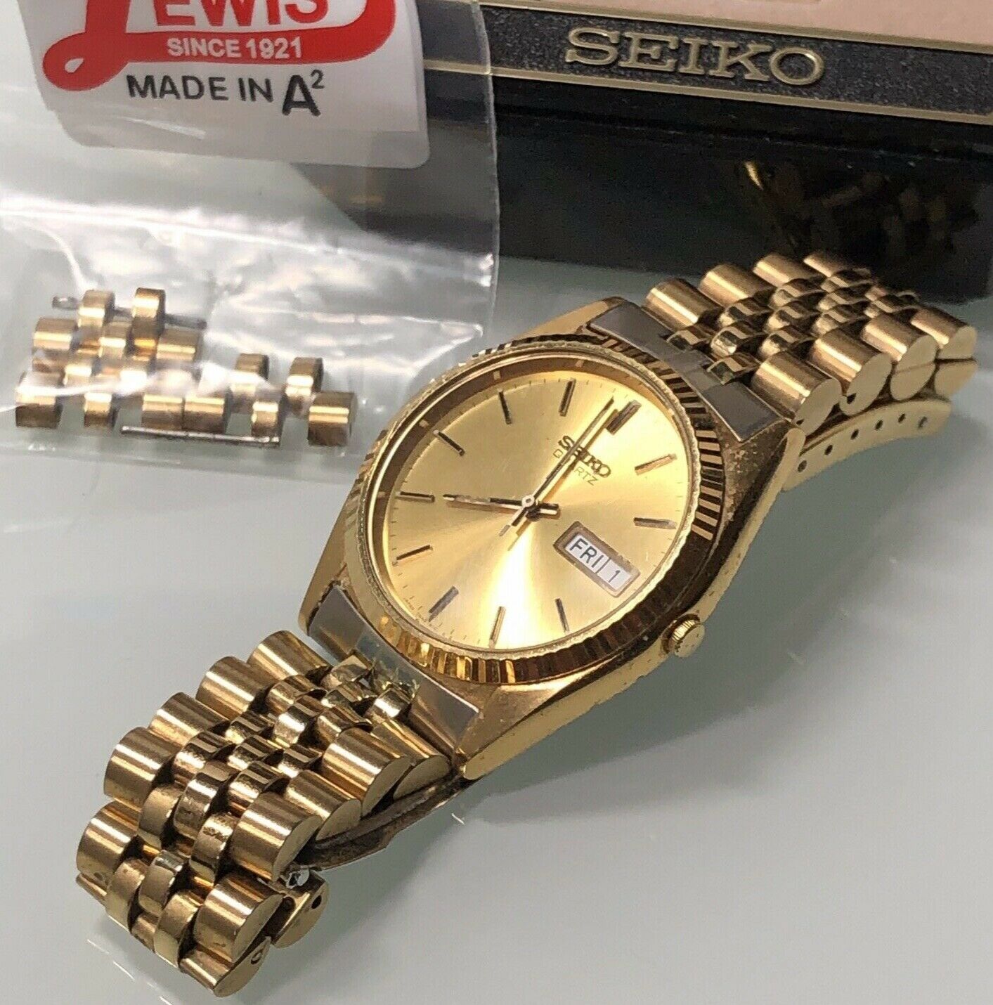 Seiko SGF206 Gold-Tone Stainless Steel Watch, New Battery