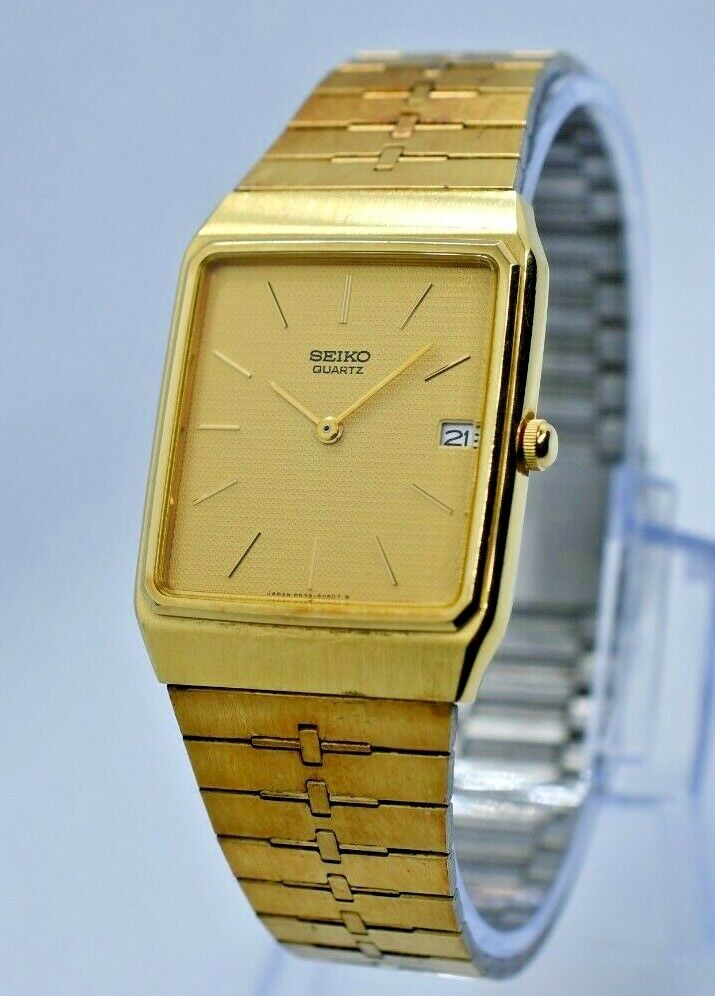 Vintage 1980s Men s SEIKO Gold Tone Dress Watch Date Analog