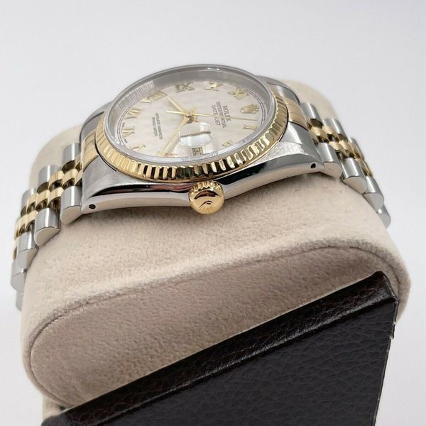 Rolex 16233 White Pyramid Dial 18K Yellow Gold Stainless Steel with Box ...