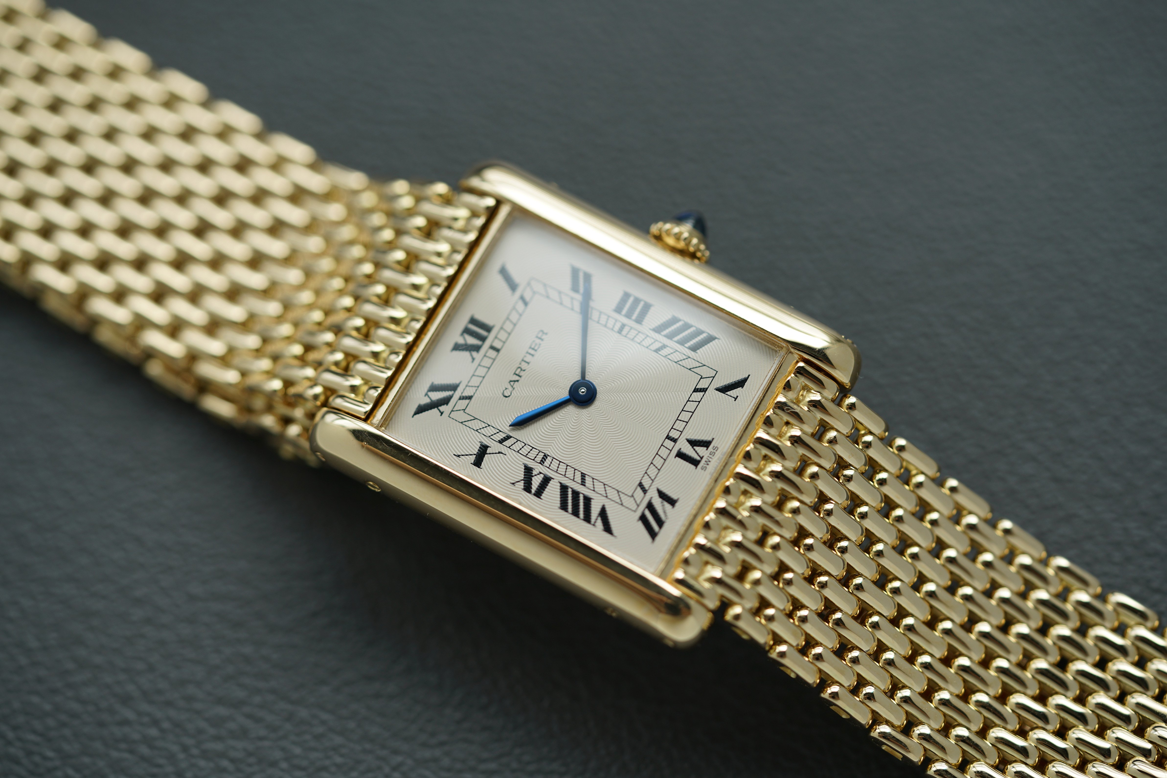 Cartier Tank Louis extra flat YG guilloche dial, Frederique