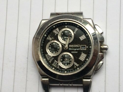 SEIKO 100M QUARTZ CHRONOGRAPH-7T62-0EW0-STAINLESS STEEL-FOR