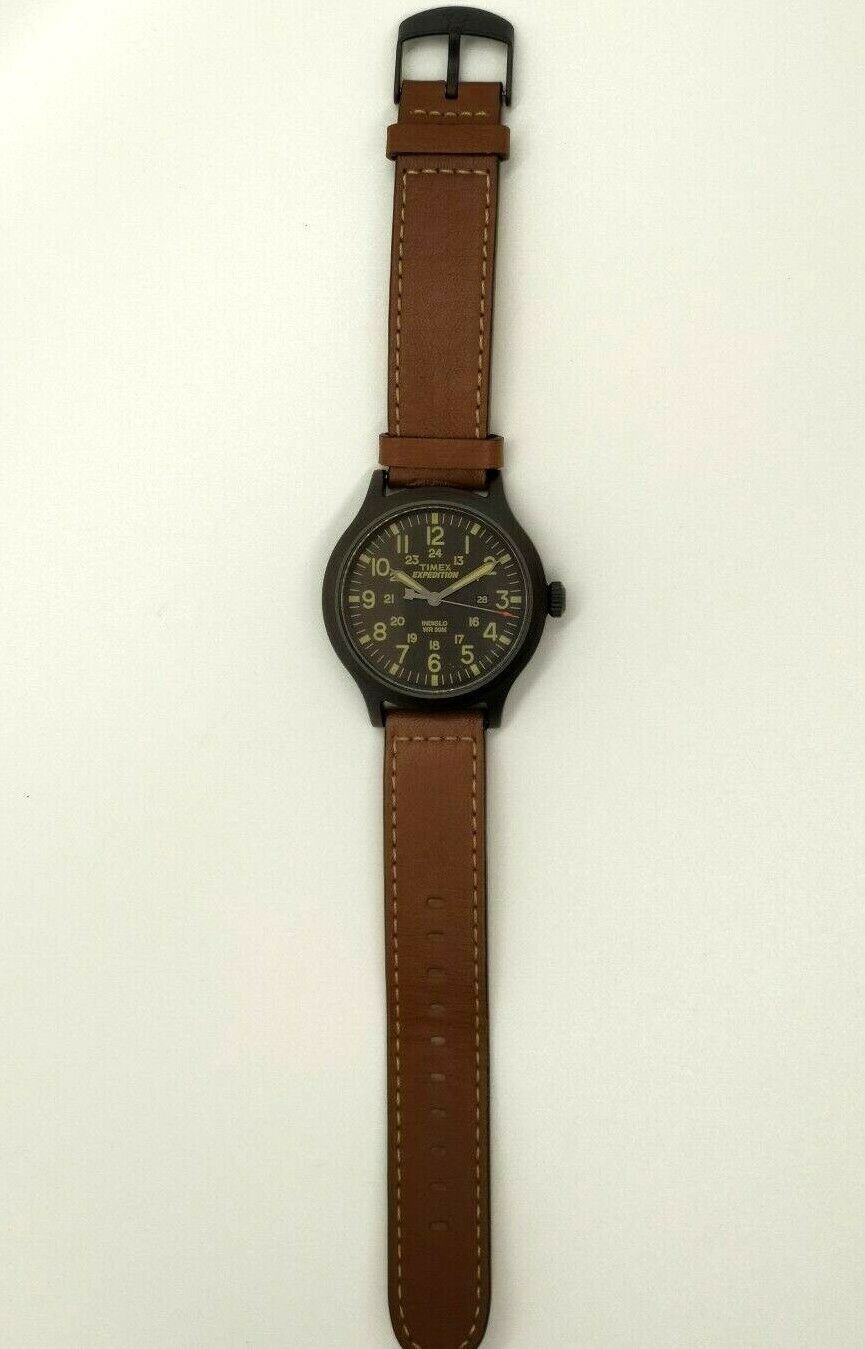 Timex Men s TW4B11300 Expedition Scout Brown Leather Strap Watch