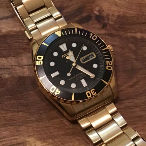 Seiko 5 SNZF22J1 7S36-03C0 “Sea Urchin” Gold Tone Automatic Divers 