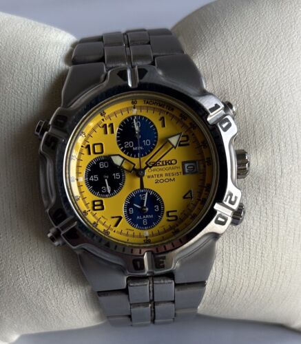 Seiko Chronograph 7T32 6K19 Yellow Dial Men s Quartz Watch Japan