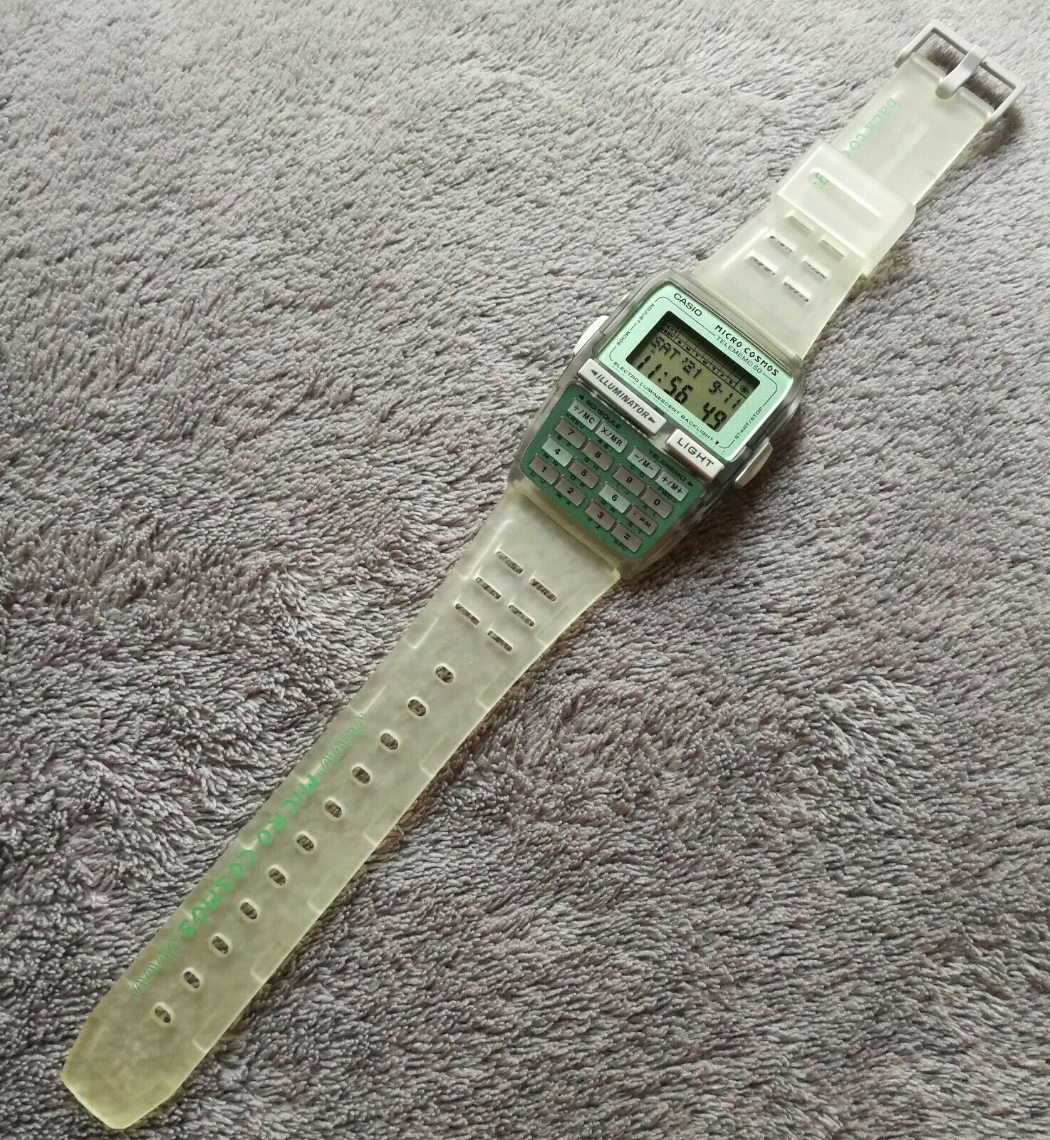 new casio dbc-63 micro cosmos green databank telememo 50 alarm 