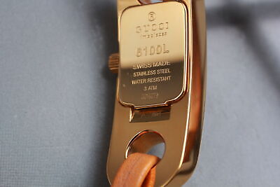 New Battery [Exc+5 ] Gucci 6100L Gold*Brown Qz Women's Bracelet