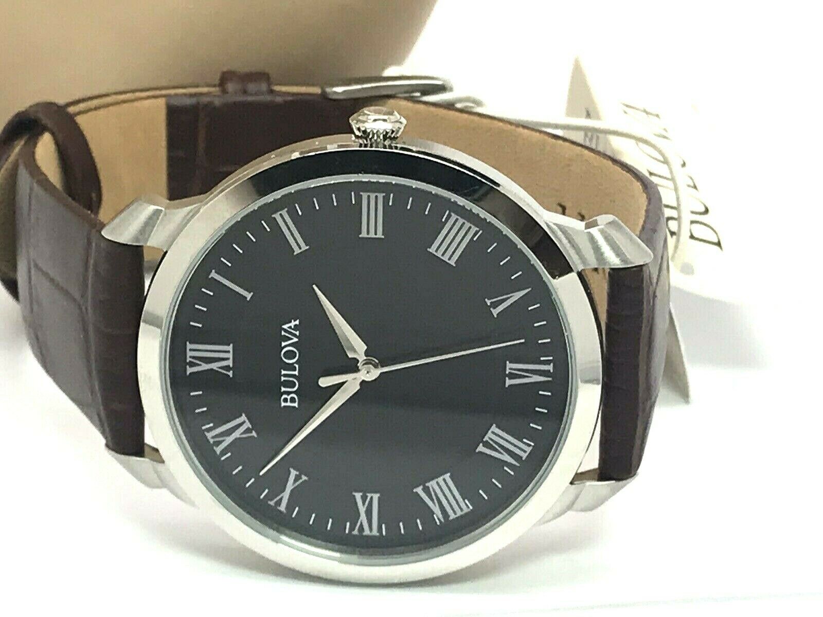 Bulova 96A184 Men s Black Dial Roman Numerals Brown Leather Strap