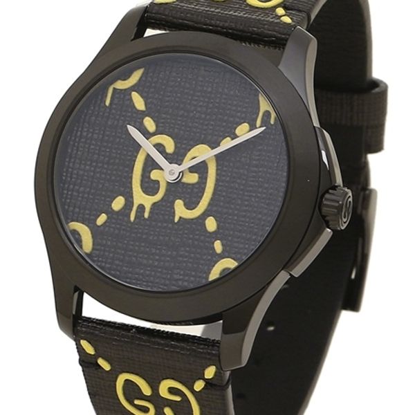 Gucci G Timeless Ghost Black Dial Black Leather Strap Watch For Men - YA1264018