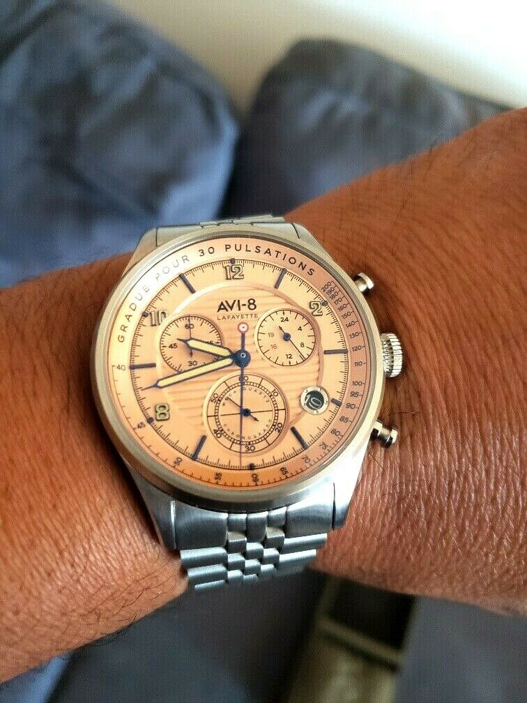 AVI 8 Flyboy Lafayette Chronograph 42M Mega Quartz Watch Salmon