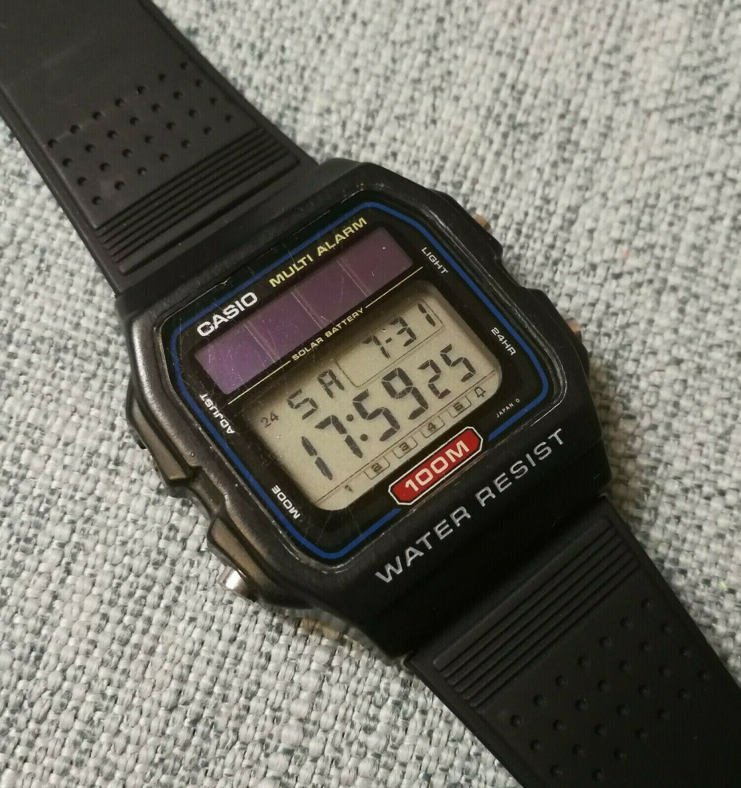 vintage casio wl-100 solar battery multi alarm chrono lcd watch 