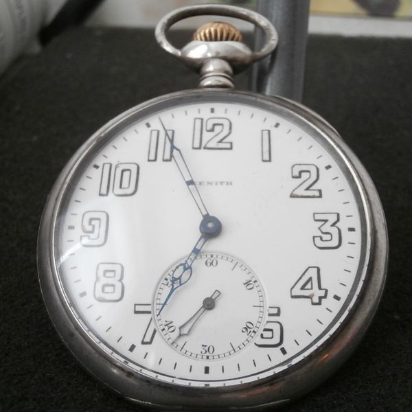 Montre De Poche Militaire Vintage Zenith - 17 Rubis - Boîtier Argent 0.900 - États-Unis - Occasion