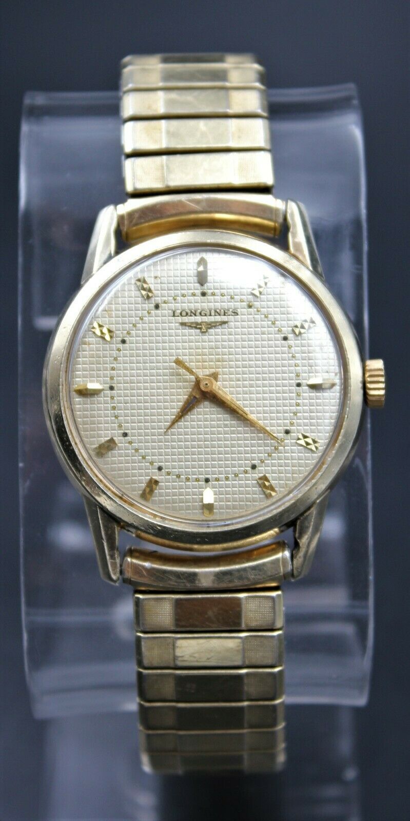 Vintage Fancy Gents Longines Waffle Dial Watch NICE