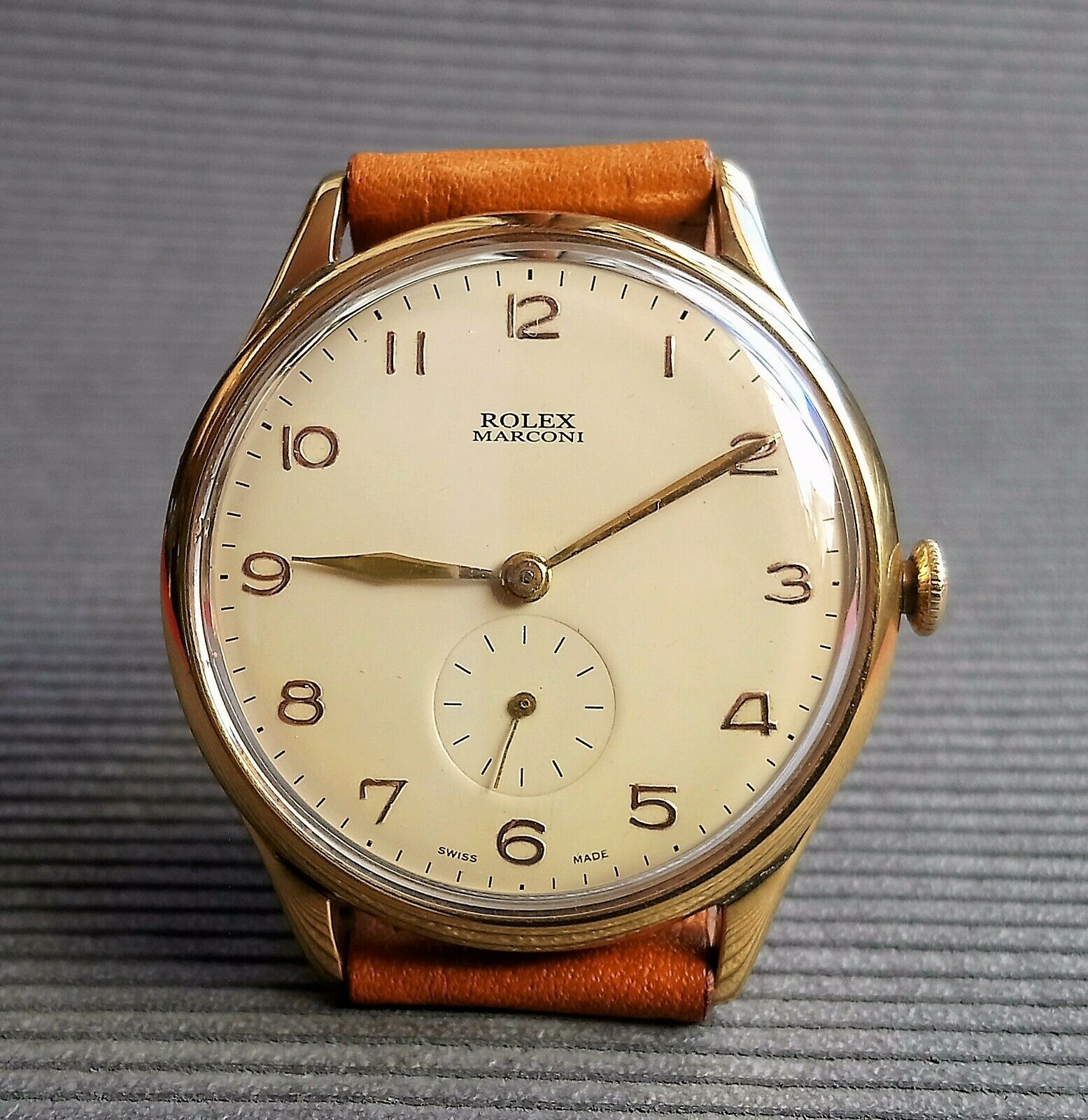 VTG ROLEX MARCONI BIG SIZE 38mm GOLD 18 Kts. PLATED CASE CIRCA 