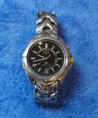 Vintage Seiko Kinetic Sports 100 5M42 0B09 Gorgeous Black Dial Two