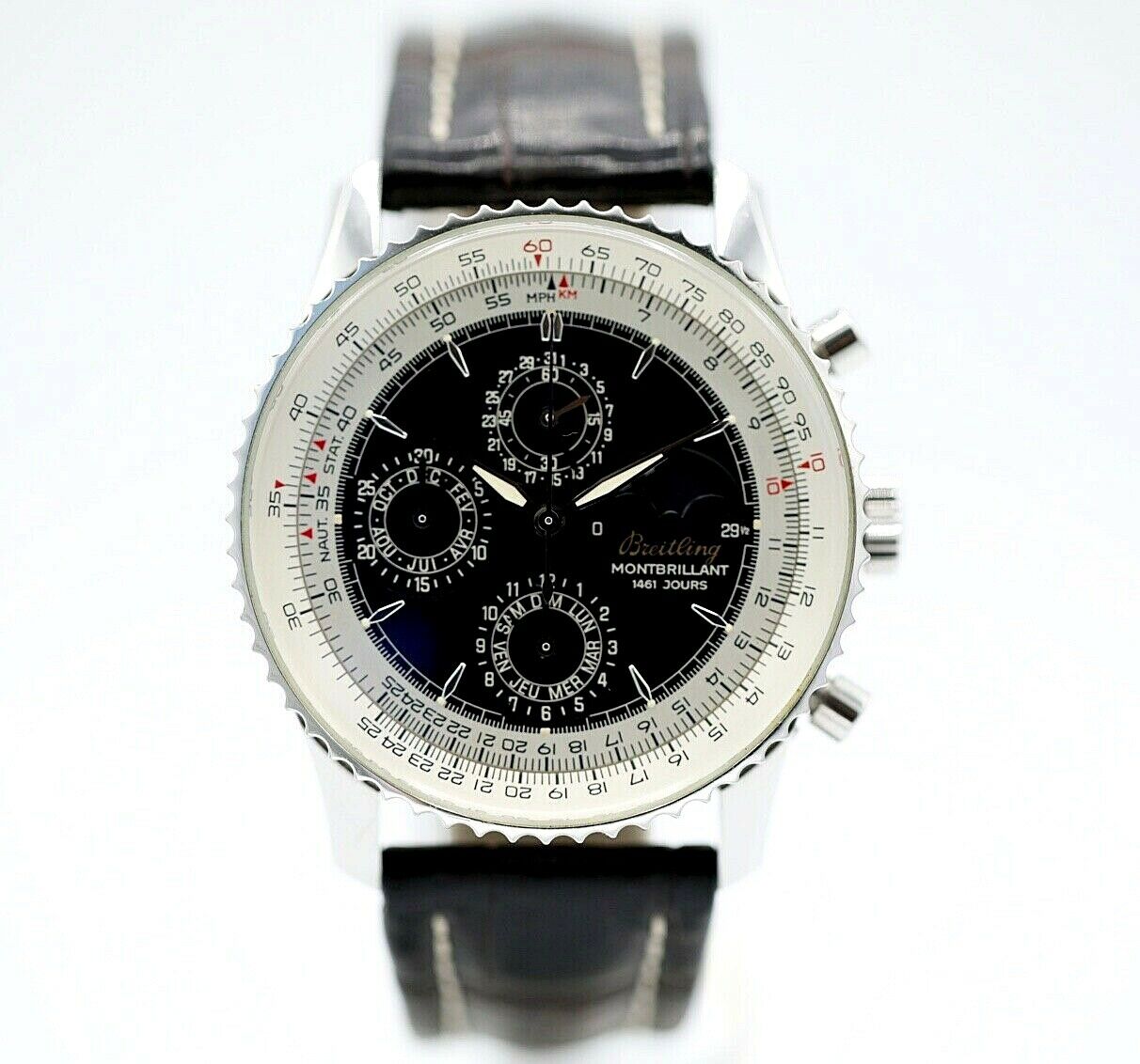 Breitling A19030 Monbrillant Moonphase Automatic Steel Leather Men s Watch WatchCharts Marketplace