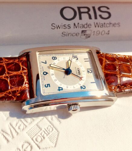 Oris Rectangular Pointer Date Auto 584 7460 40 81 Orig Leather Bnd