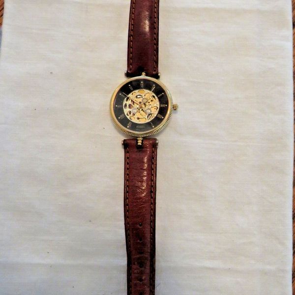 FOSSIL WORLD WORKING SKELETON FACE QUARTZ WATCH-ORIGINAL LEATHER BAND ...