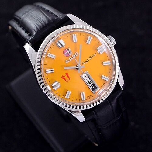 VINTAGE RADO PURPLE HORSE AUTOMATIC YELLOW DIAL DAY&DATE VINTAGE RADO PURPLE HORSE AUTOMATIC YELLOW DIAL DAY&DATE