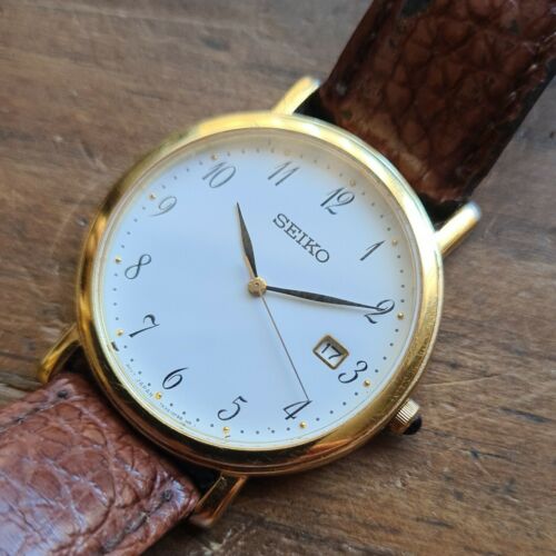 Vintage slim Seiko Quartz Gents Watch 7N32 0DE0 sapphire glass