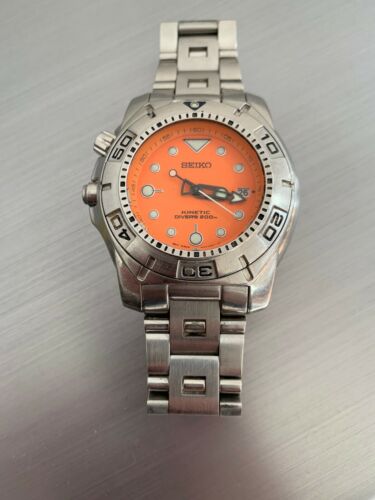 Seiko Scuba Diver 200m Orange Dial Kinetic 5M62-0AY0 Lefty 46mm