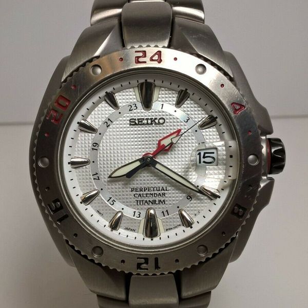 Seiko SBQJ Series Titanium 8F56-0080 White GMT Perpetual High