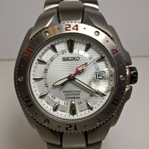 Seiko SBQJ Series Titanium 8F56-0080 White GMT Perpetual High Accuracy  Watch | WatchCharts