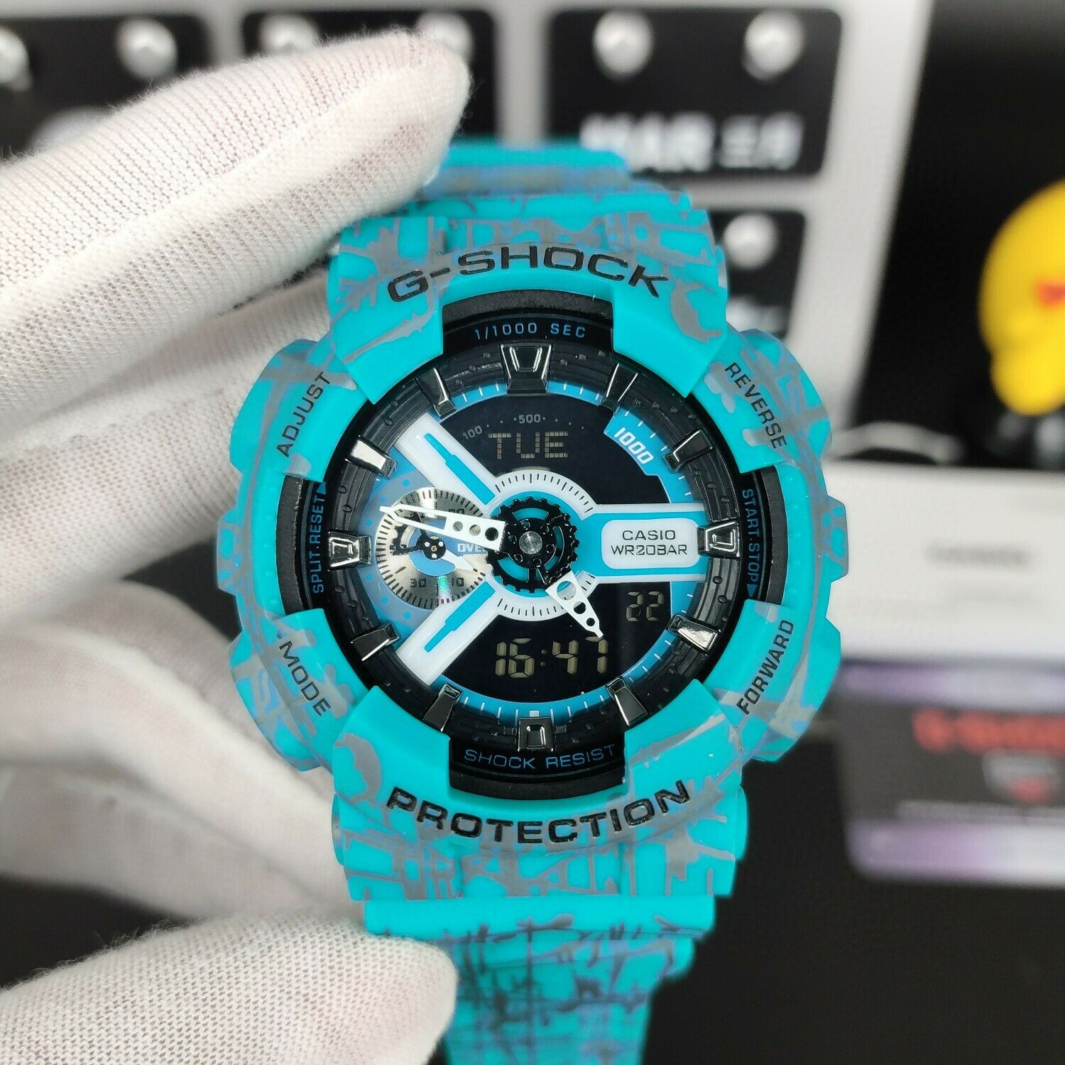 New G-Shock GA110SL-3A Teal Splatter Digital Quartz Men's Watch