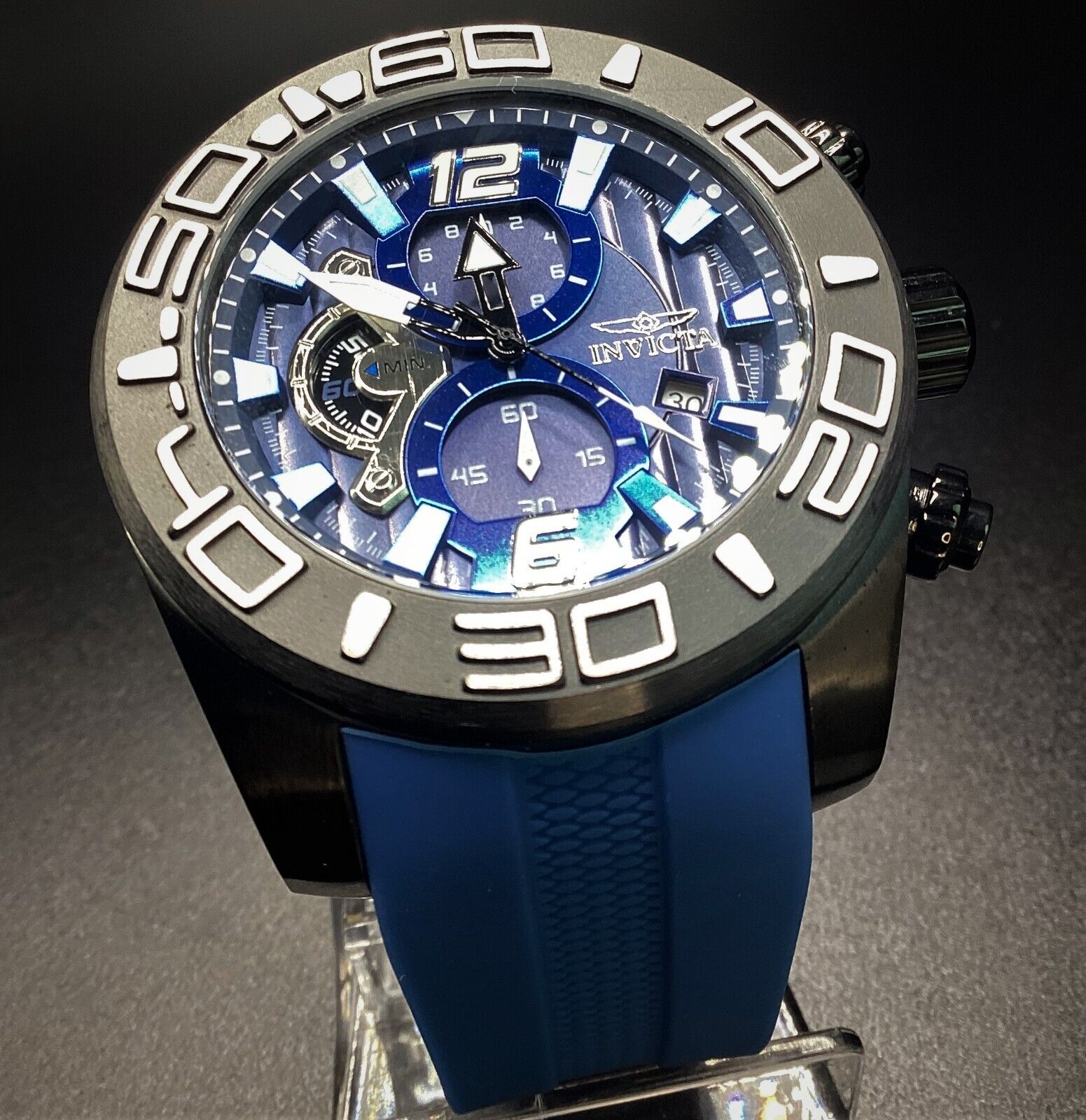 Invicta Men s 50mm Pro Diver Quartz Chronograph Blue Tone Watch 22812 WatchCharts Marketplace