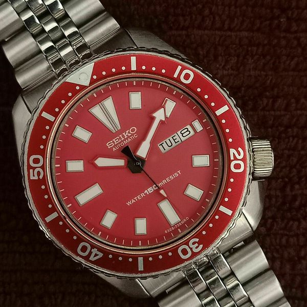 VINTAGE SEIKO DIVER 6309-729A STUNNING RED MOD AUTOMATIC MEN WATCH SN ...