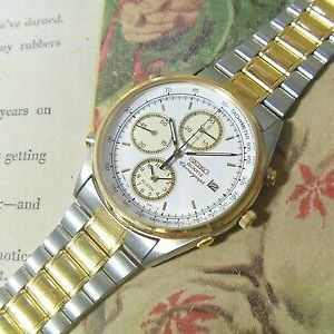 NOS 2001 Seiko Quartz Chronograph 7T32-7A49 Alarm Date SAMPLE- 2-Tone  Bracelet! | WatchCharts
