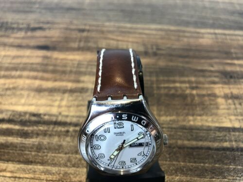 SWATCH IRONY Day Date Watch Brown Strap 2004 CASSE COU Silver YGS732  Vintage | WatchCharts