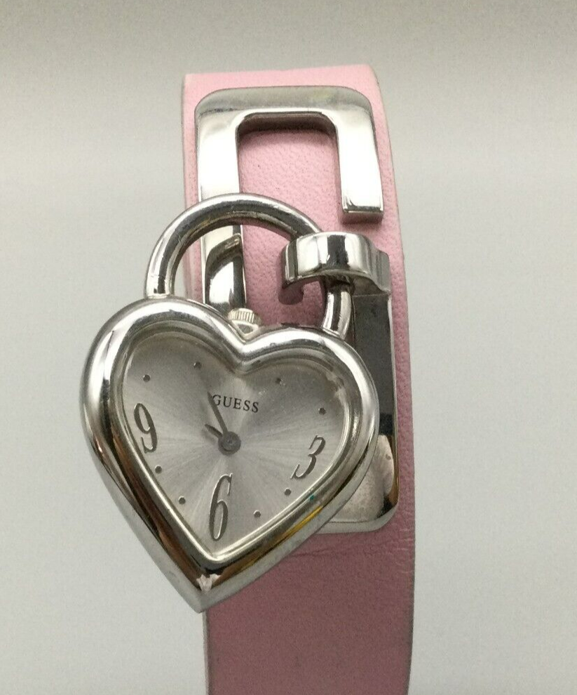 Guess Watch Women Silver Tone Padlock Heart Pink Leather  display picture 3