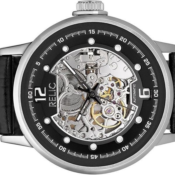 Relic by Fossil Men’s Automatic Skeleton Dial Leather 43mm Steel Watch ...
