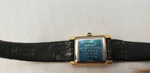 Vintage Women's Seiko Quartz Black Leather Gold Tone Wrist Vintage Women's Seiko Quartz Black Leather Gold Tone Wrist