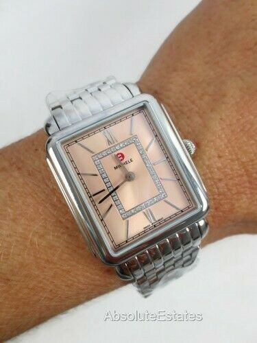 NEW Michele Deco II Desert Rose Pink Silver Diamond Watch