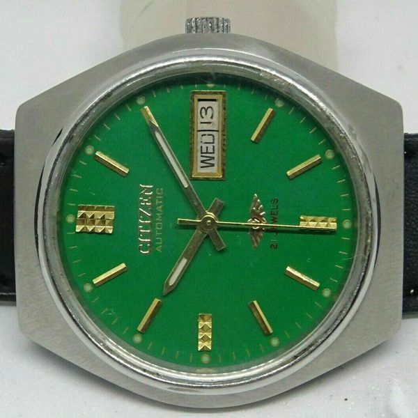 *CITIZEN DAY DATE AUTOMATIC GREEN COLOR DIAL 21 JEWEL JAPAN MADE