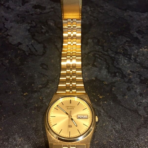Montre Seiko Quartz Day-Date Ref. 5Y23-6120 Plaquée Or - État Near Mint, Années 1990