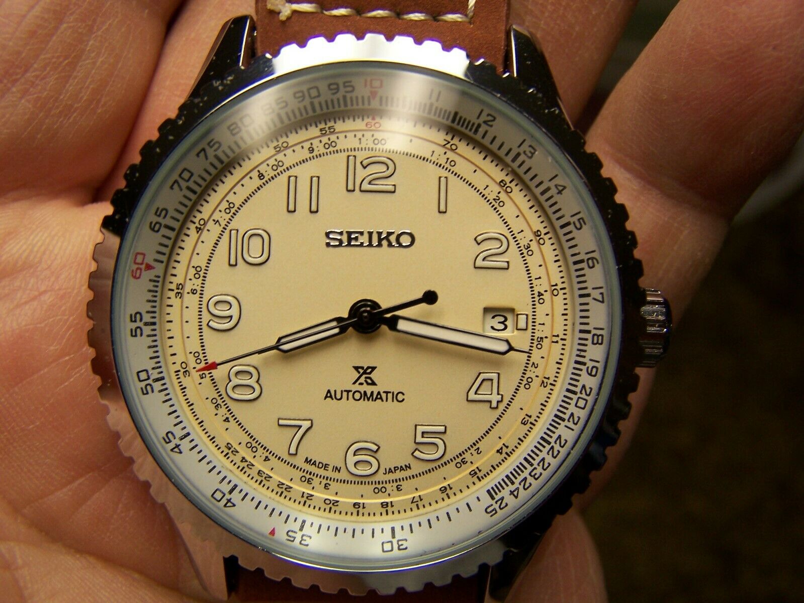 seiko automatic 23 jewels leather