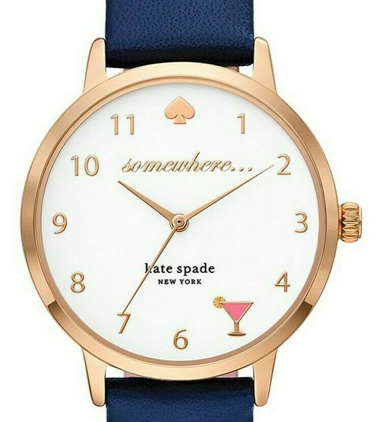 KATE SPADE NEW YORK METRO COCKTAIL WATCH NAVY LEATHER BAND