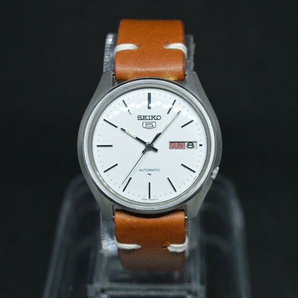 June 1994 Beautiful Vintage Seiko 7009 4040 Automatic White Dial Leather  Watch | WatchCharts